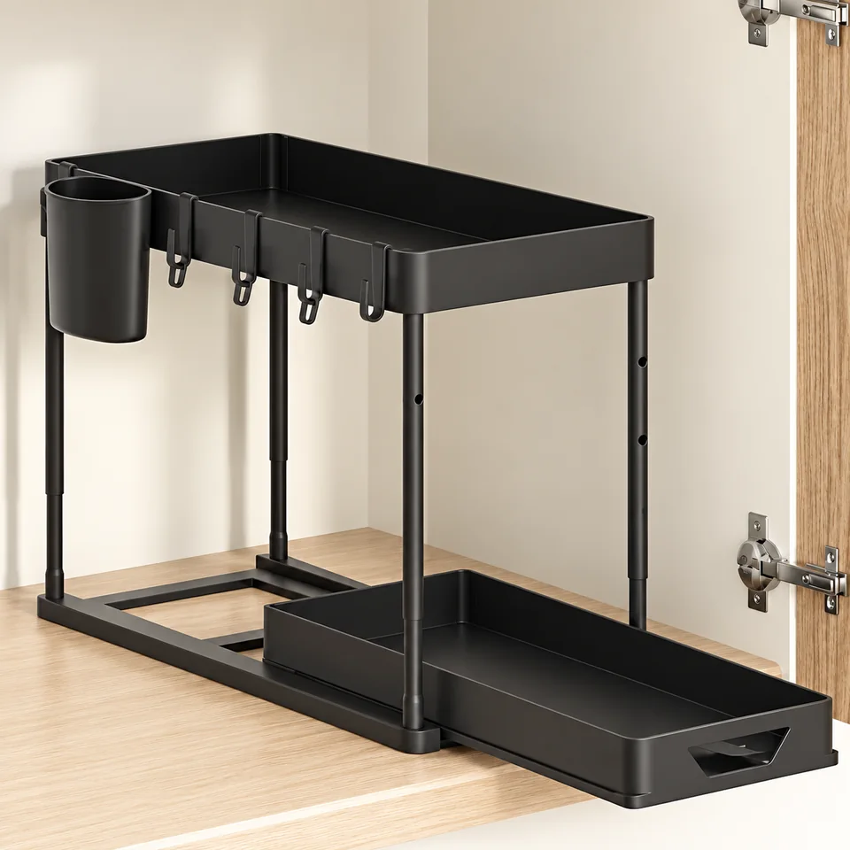 SKYSER — rangement à hauteur réglable — Illustration du rangement vide, comparée à la référence exacte ; accessoires de démonstration non inclus.