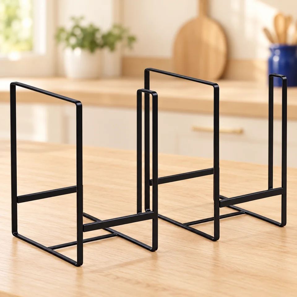 QUMENEY — 2 porte-assiettes — Illustration du rangement vide ; vaisselle, bocaux et accessoires de démonstration non fournis.