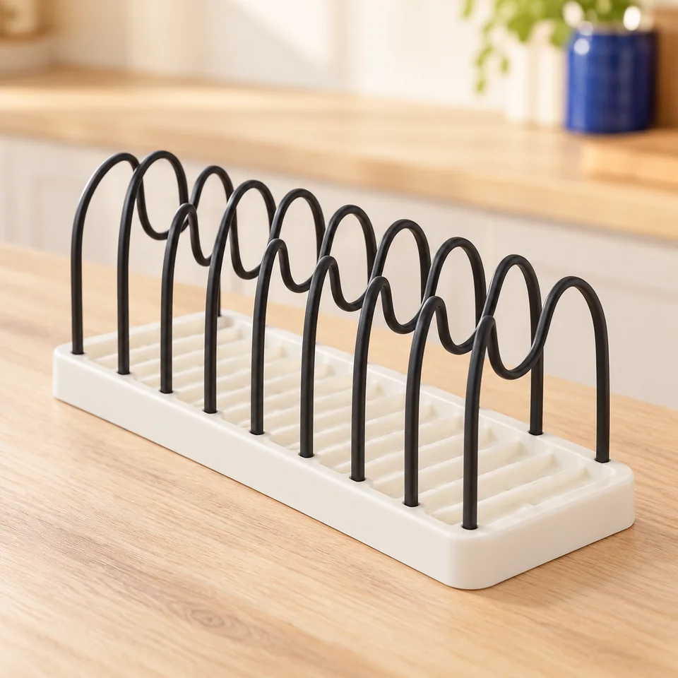 Clove — range-couvercles ajustable — Illustration du rangement vide ; vaisselle, bocaux et accessoires de démonstration non fournis.