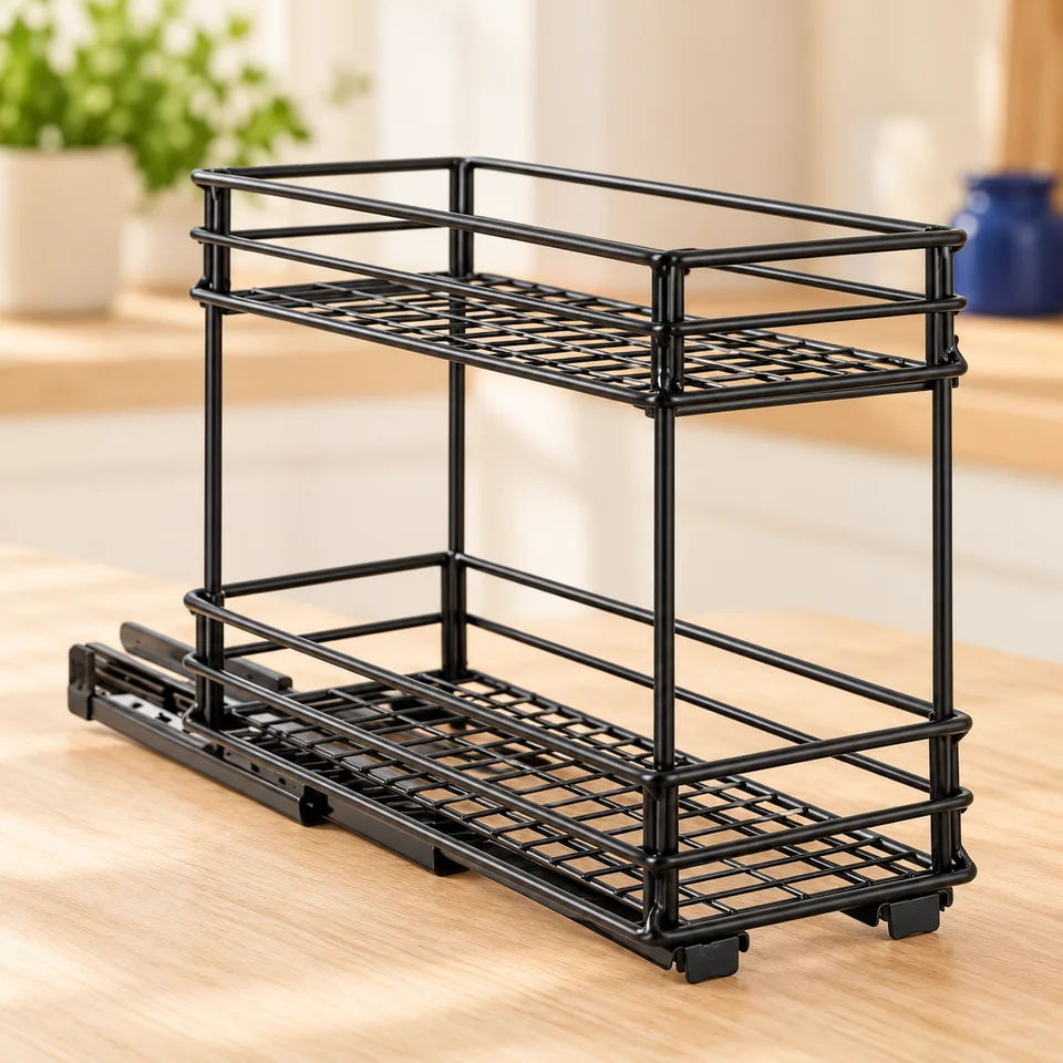 VINATO — rack à épices coulissant — Illustration du rangement vide ; vaisselle, bocaux et accessoires de démonstration non fournis.